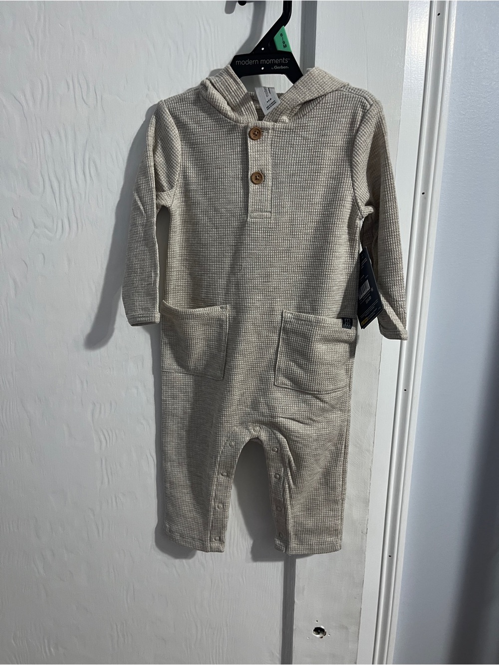 Modern Moments Cream Hooded Waffle Baby One-Piece